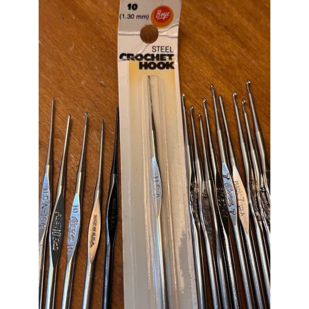 Vintage Boye Steel Crochet Hooks Lot USA Sizes 0 2 6 7 8 9 10 Lace Thread - Picture 4 of 9